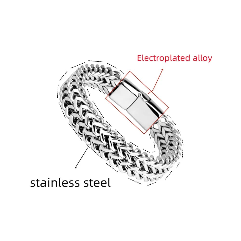 Bracelet tressé en acier inoxydable, Double rangée, écailles de poisson avant et arrière, boucle mag