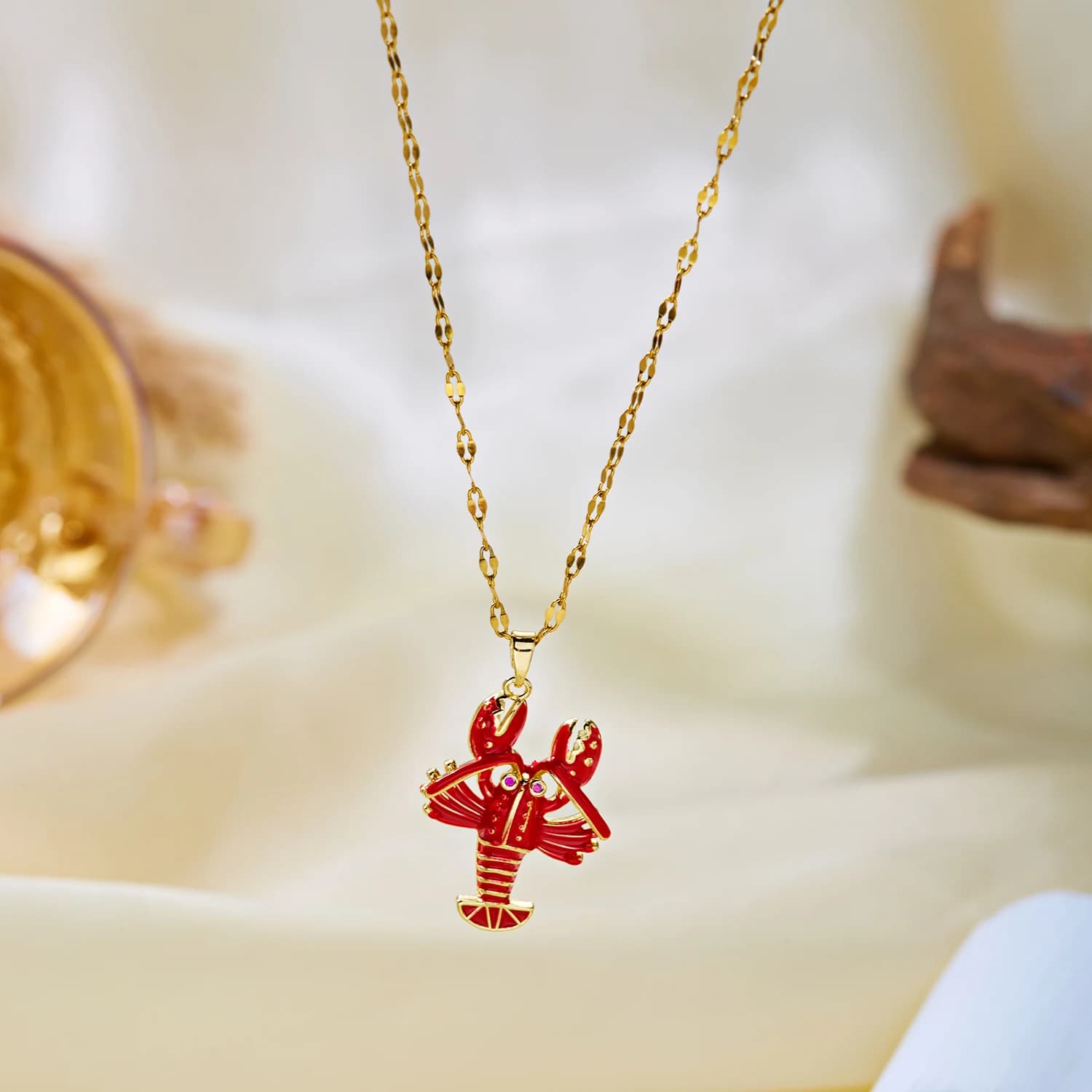 Collier pendentif homard en émail rouge délicat Gmai pour femme, mignon animal marin 3D, chaîne ras-