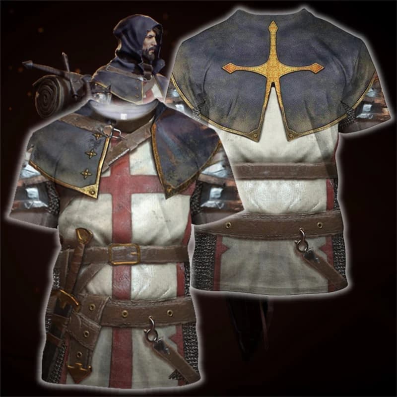 T-shirt imprimé 3D The Armor pour enfants, T-shirt vintage graphique Templar Knight, Vêtements cospl