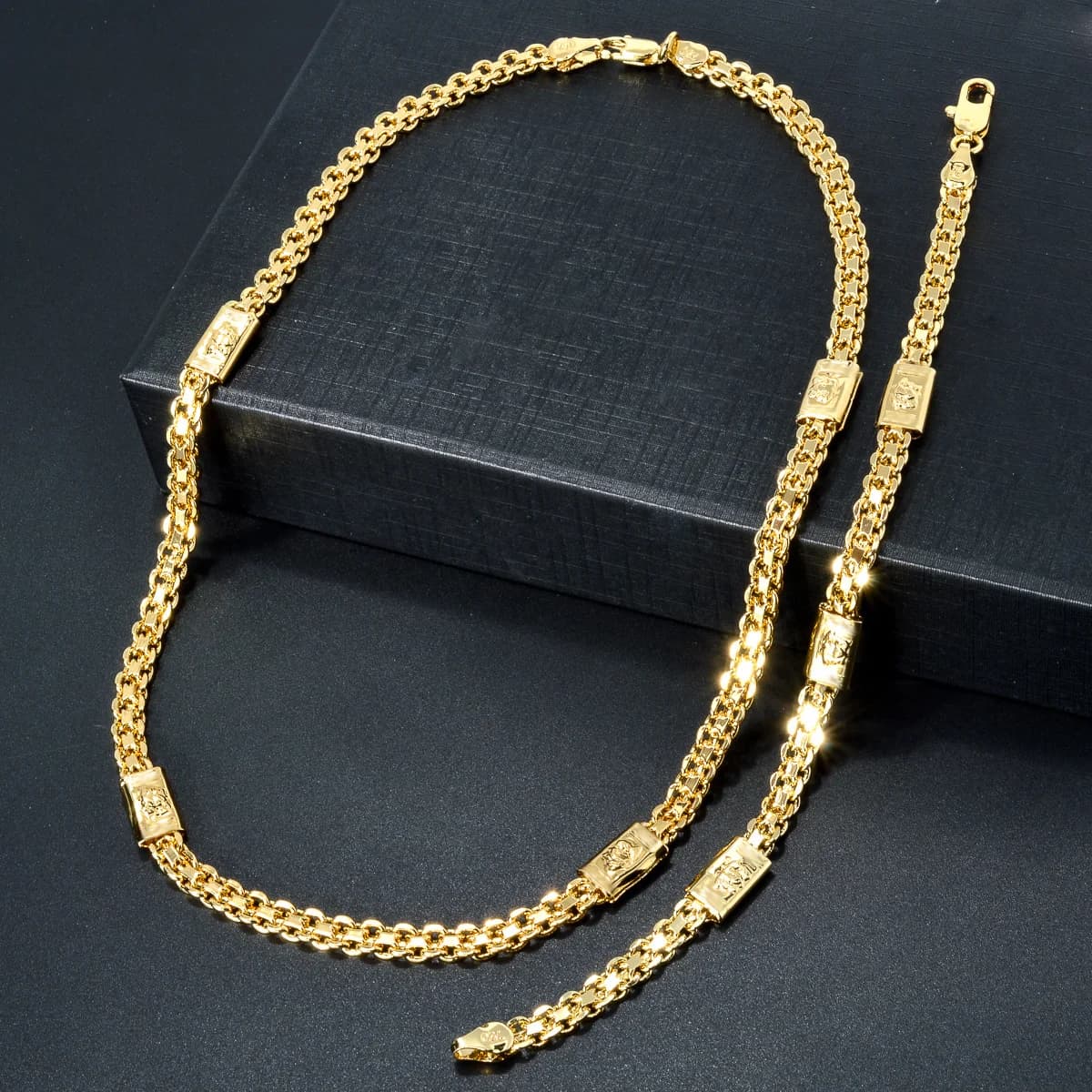 Ensemble de bijoux plaqués or 18 carats pour hommes et femmes, collier long en cuivre, cadeau de Dub
