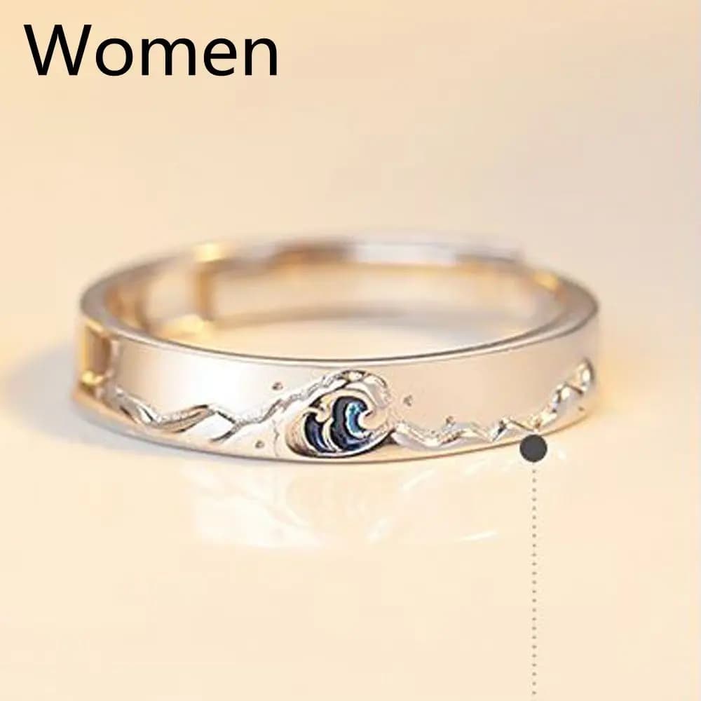 Bagues de Couple de montagne et de mer réglables en argent S925, bijoux à la mode pour amoureux de m