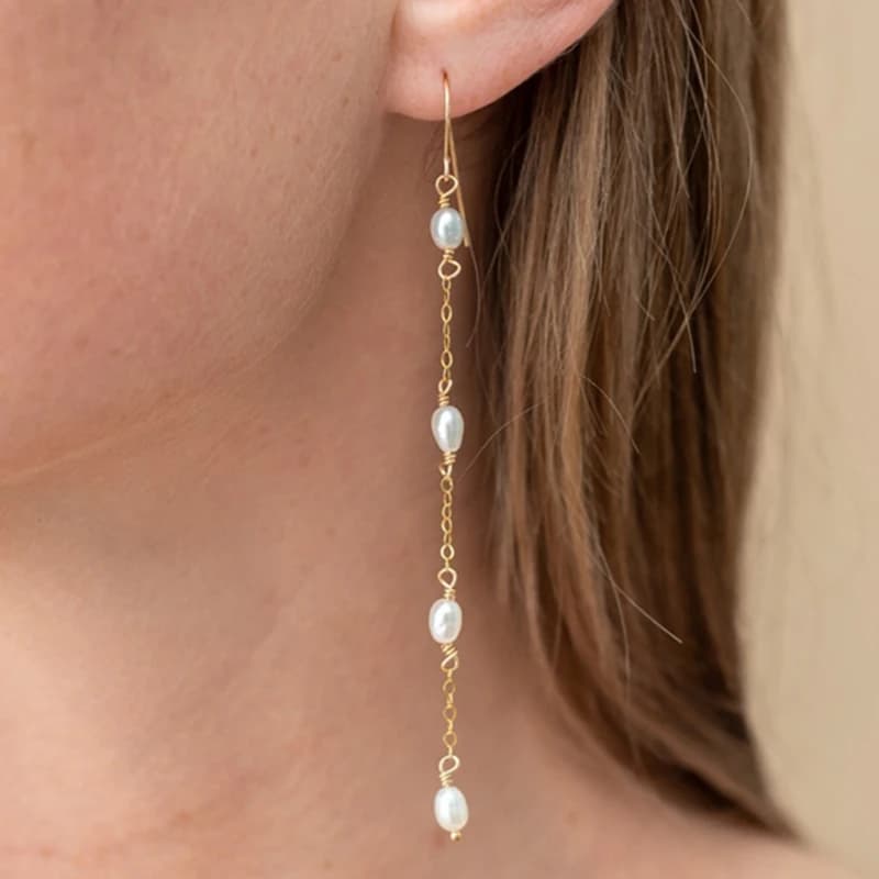 Boucles d'oreilles en perles naturelles remplies d'or 14K, bijoux faits à la main, style Boho Oorbel