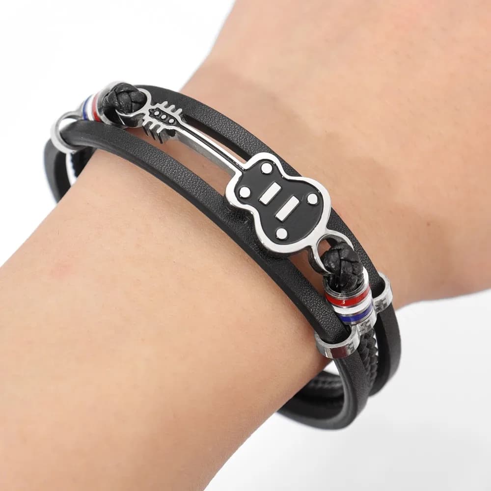 Bracelet de guitare tissé en cuir multicouche pour hommes, charmant, nouvelle mode Hip Hop Punk, acc