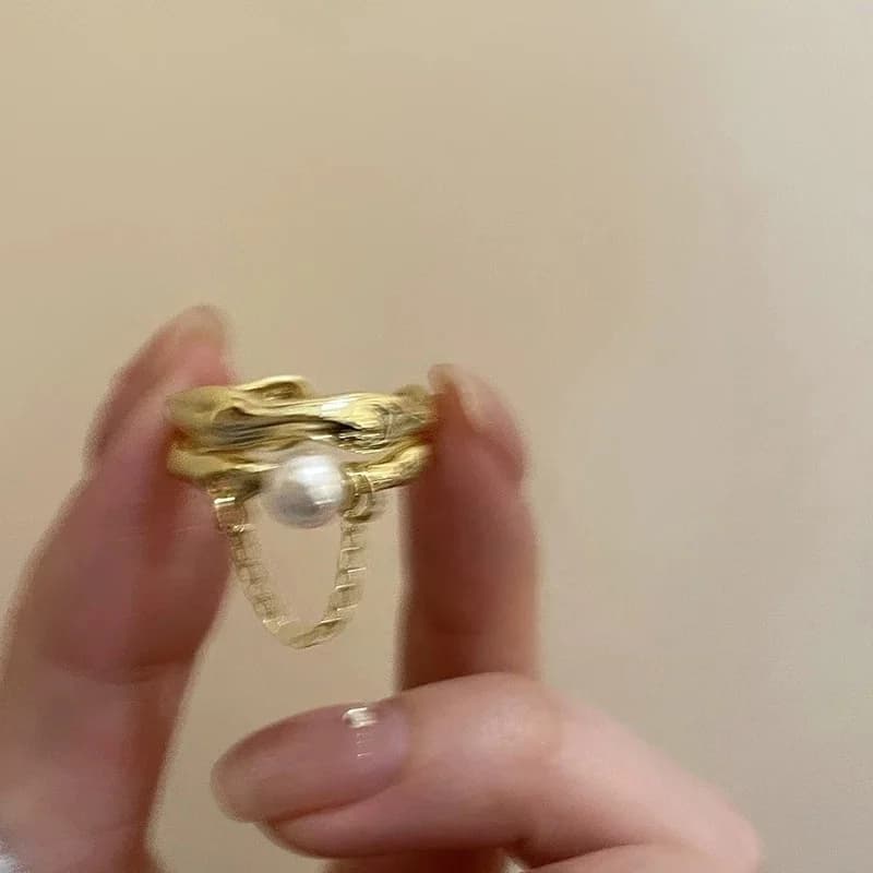 Bague en argent couleur or pour femmes, bijoux en or, perle, doigt ouvert, Vintage, fait à la main, 