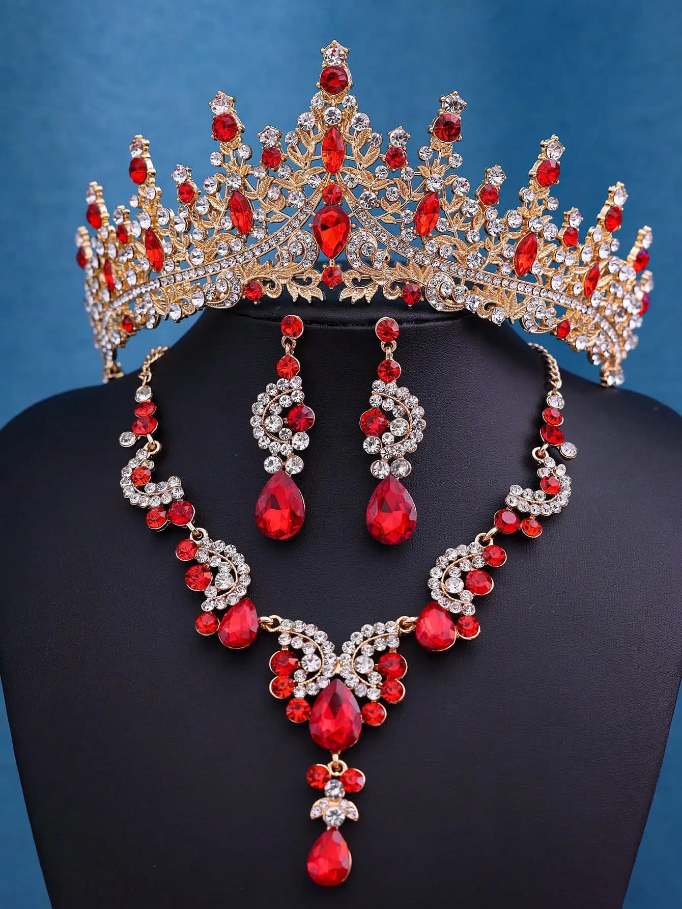 Ensemble de bijoux en cristal noir pour femmes, diadèmes, boucles d'oreilles, collier ras du cou, co