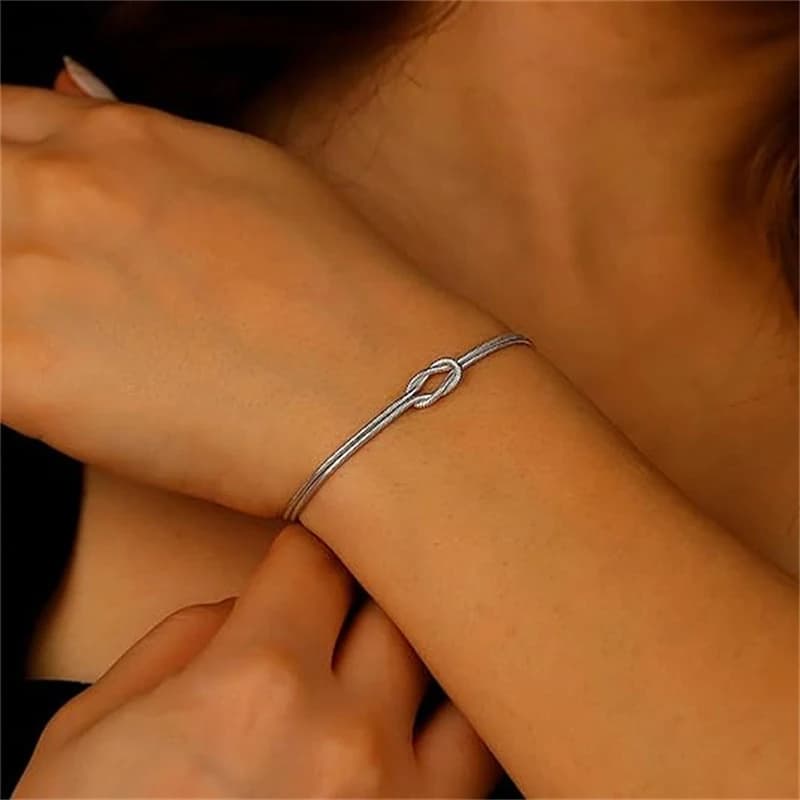 Bracelets de couple avec nœud d'amour, en acier inoxydable plaqué or véritable 14 carats, cadeaux ré