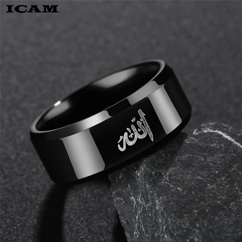 ICAM-Anneaux d'écriture islamique arabe pour hommes, acier inoxydable, bande de prière musulmane, bi