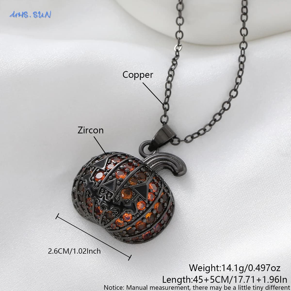 SUNSLL Halloween goutte à goutte huile citrouille pendentif colliers Hip-hop cubique Zircon plaqué o