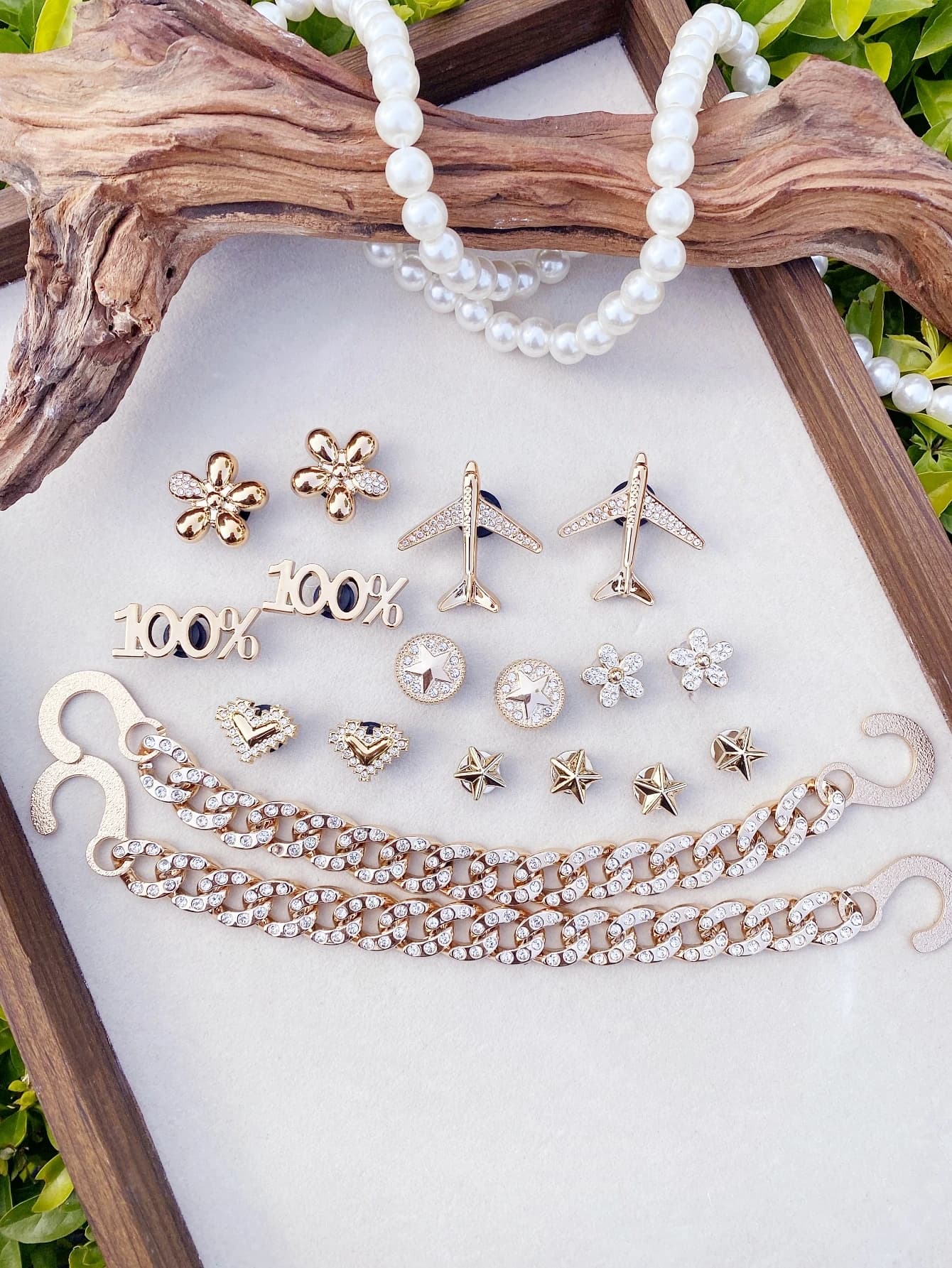 18 or à la mode (avion, 100%, fleur, coeur, étoile à cinq branches, chaîne de diamant) Crocs et acce