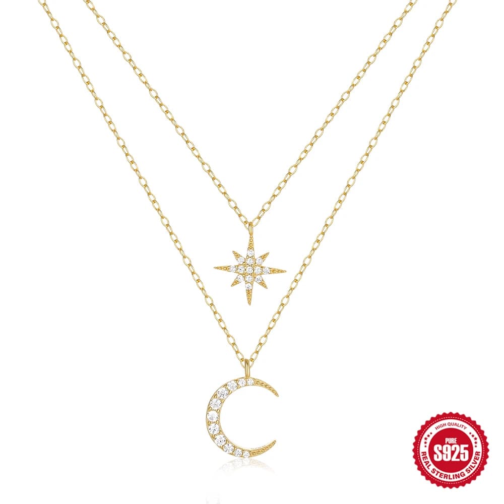 CANNER-Collier en argent regardé 925 avec étoile et anis pour femme, pendentif superposé, lune, bijo