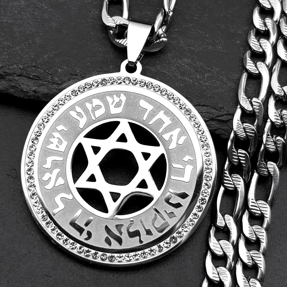 Collier avec pendentif étoile de David hébreu pour femmes et hommes, en acier inoxydable, couleur or