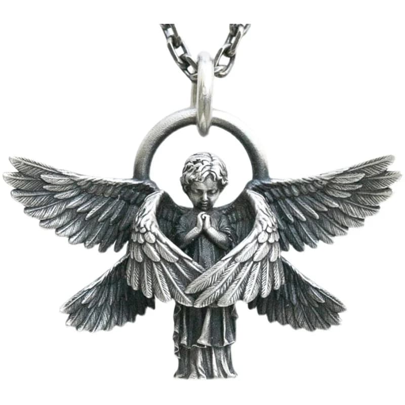 Collier pendentif ange classique fait à la main, pendentif de prière Seraph, longue chaîne, bijoux p