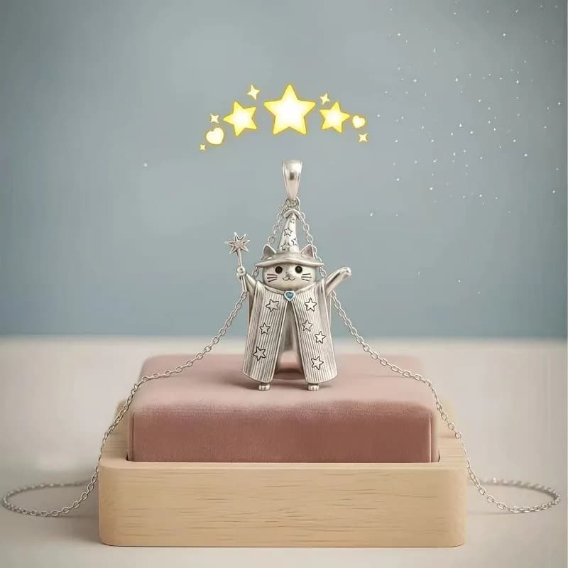 Collier chat mignon, pendentif chat sorcier avec conception de chapeau magique, chaîne de clavicule 
