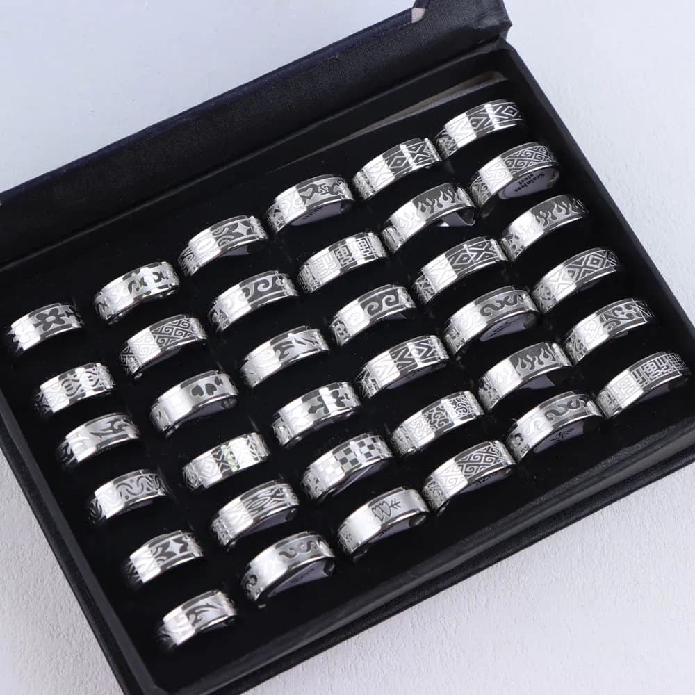 Bague Simple en acier inoxydable pour hommes et femmes, 10 pièces/lot, vente en gros, beaux bijoux P