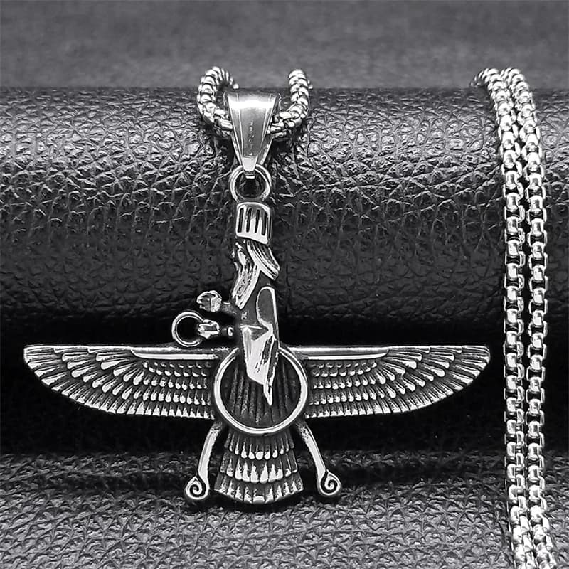 Farvahar Ahura Persia Symdangers Collier Zoroastrien pour Femme et Homme, Acier Inoxydable, Amulette