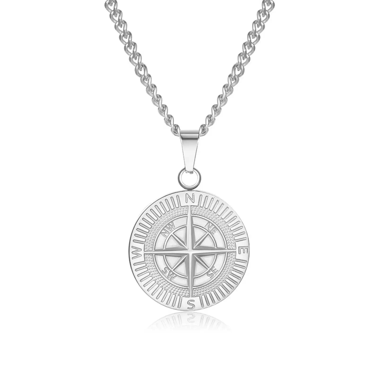 Collier pendentif boussole pour hommes, bijoux de voyage à voile en acier inoxydable, cadeau de navi