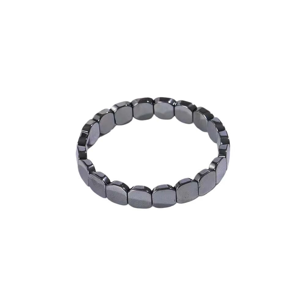 Bracelet vintage élastique noir en pierres naturelles, maillons modulaires, perles carrées, fait mai