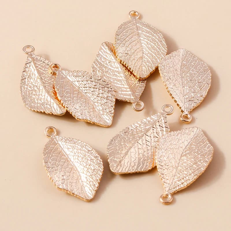 Leslie 10 pièces 31*18mm métal couleur or feuilles breloques pendentifs pour bijoux à bricoler soi-m
