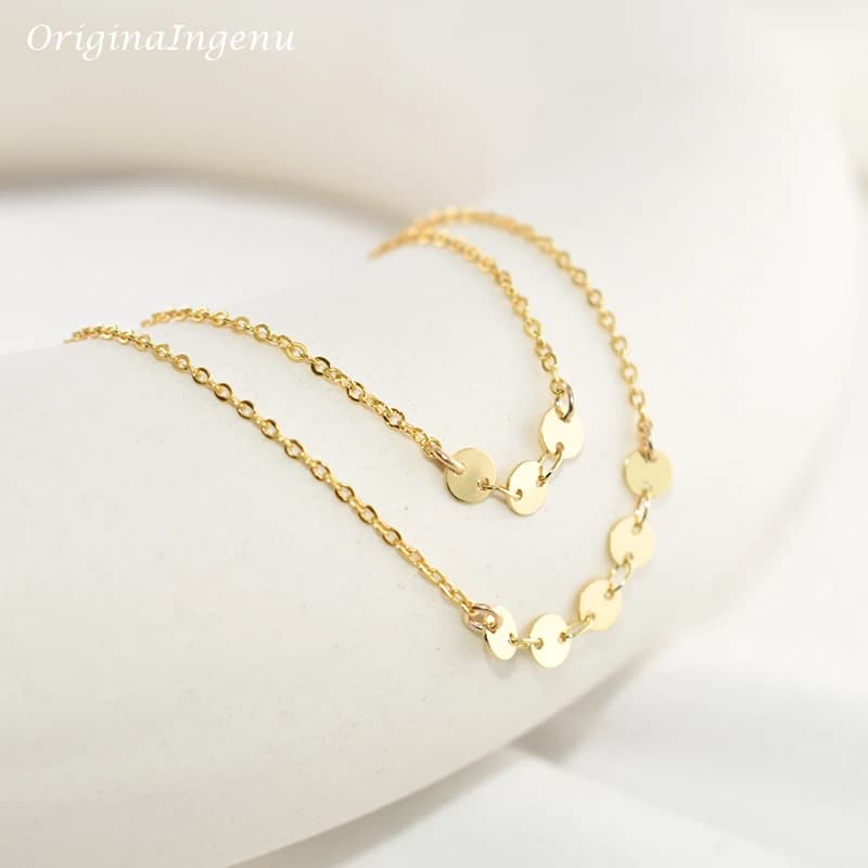 Collier de pièces de monnaie double couche fait à la main pour femme, tour de cou en argent véritabl