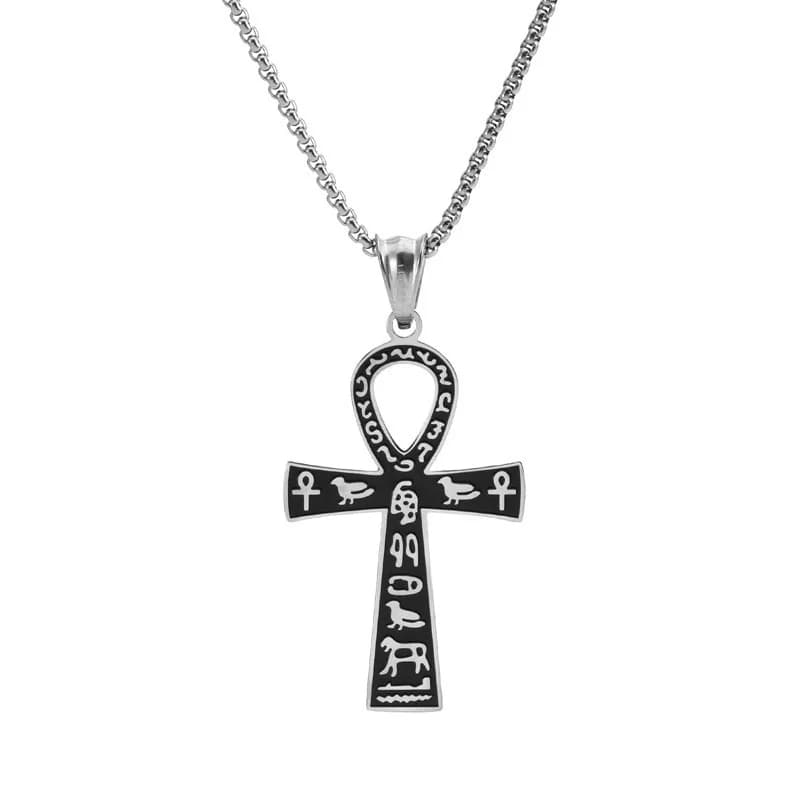 Collier pendentif croix égyptien Ankh, chaîne en acier inoxydable, hiéroglyphe de l'egypte ancienne,
