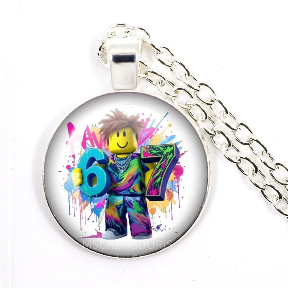 Collier pendentif cabochon en verre STEAL A BRAINROT Blue 67 Funny Meme, accessoires de bijoux, déco