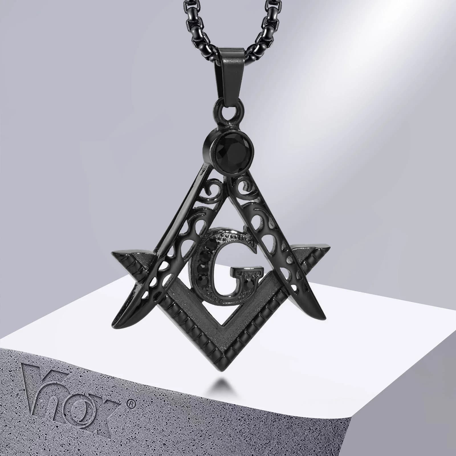 Vnox – collier maçonnique Cool pour hommes, pendentif symbole de boussole franc-maçon en acier inoxy