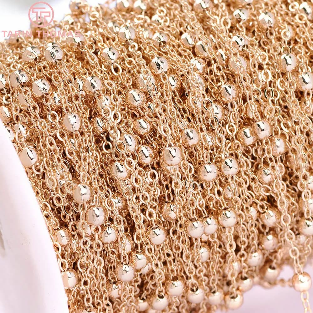 (4288) Chaînes plates ovales en laiton plaqué or champagne 24K, largeur 1,7 mm, 1 mètre, perles à fa