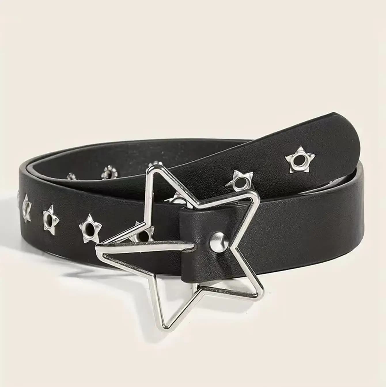 Ceinture décorative à boucle étoile de style punk avec plusieurs trous, petits yeux en forme d'étoil