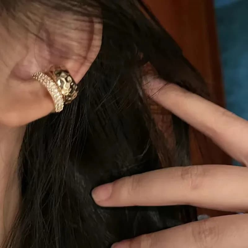 Punk Zunderes-Manchette d'oreille double couche pour femme, pas de piercing, boucles d'oreilles en m