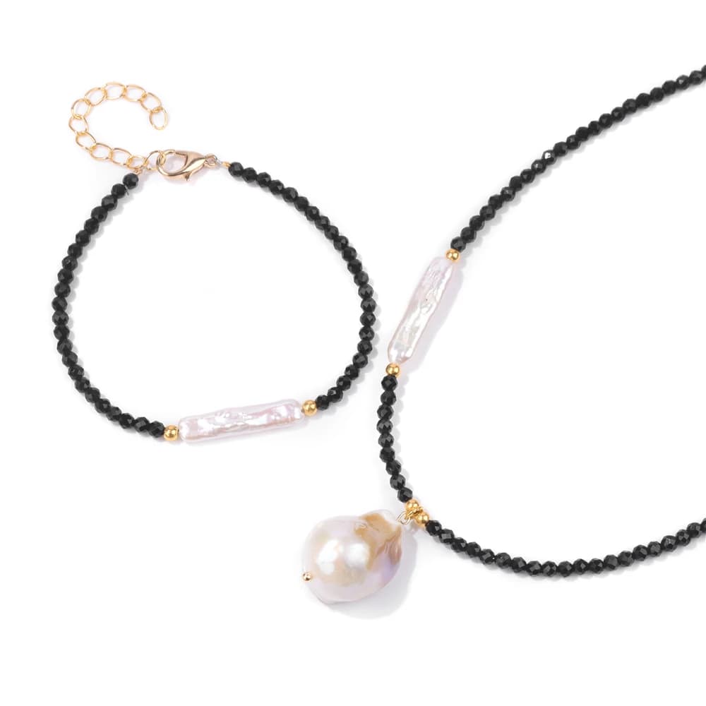 Ensemble de bijoux en perles baroques pour femmes, collier, bracelet en cristal naturel, tour de cou