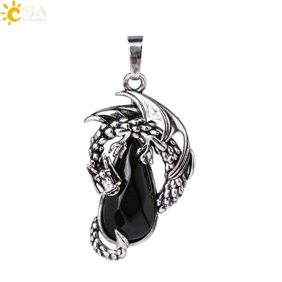 CSAlbanHealing Dragon Man Collier Pendentif pour Femme, Pierre Naturelle, Goutte d'Eau Facettée, Yst