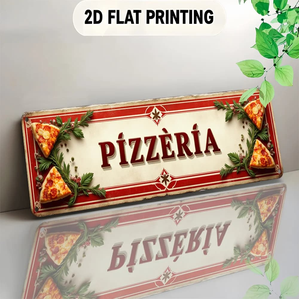 Plaque en métal vintage pour pizzeria, impression 2D, décoration murale, design rétro de tranches de