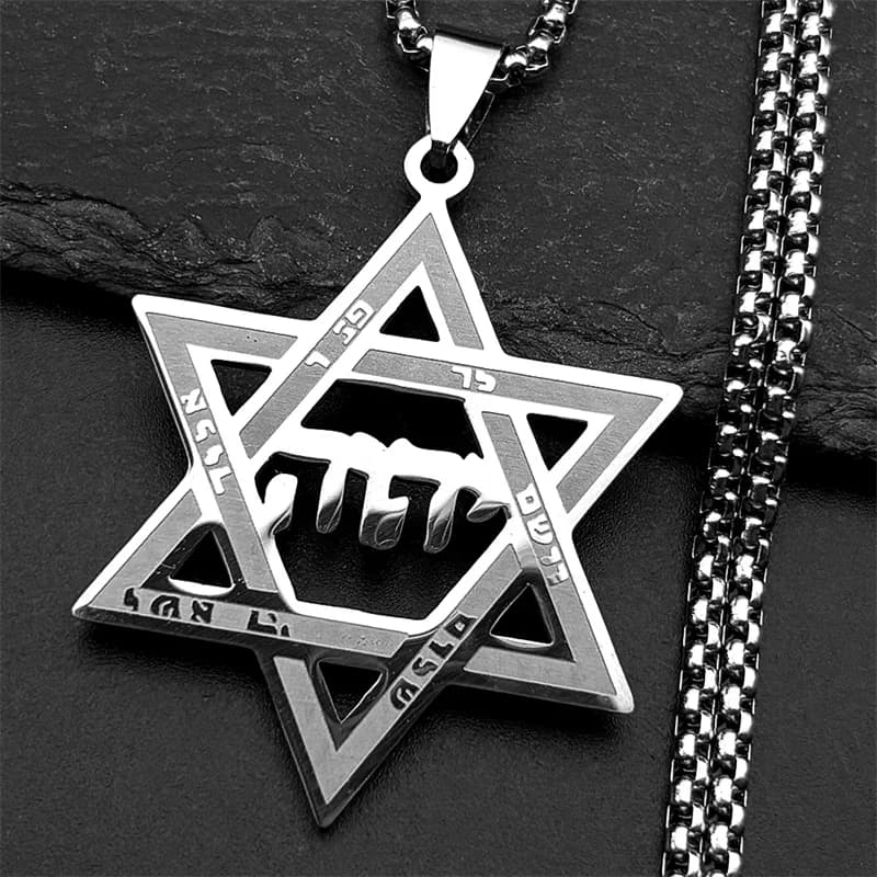 Collier hébreu étoile de David Tetragrammaton Yahweh pour femmes et hommes, en acier inoxydable, cou