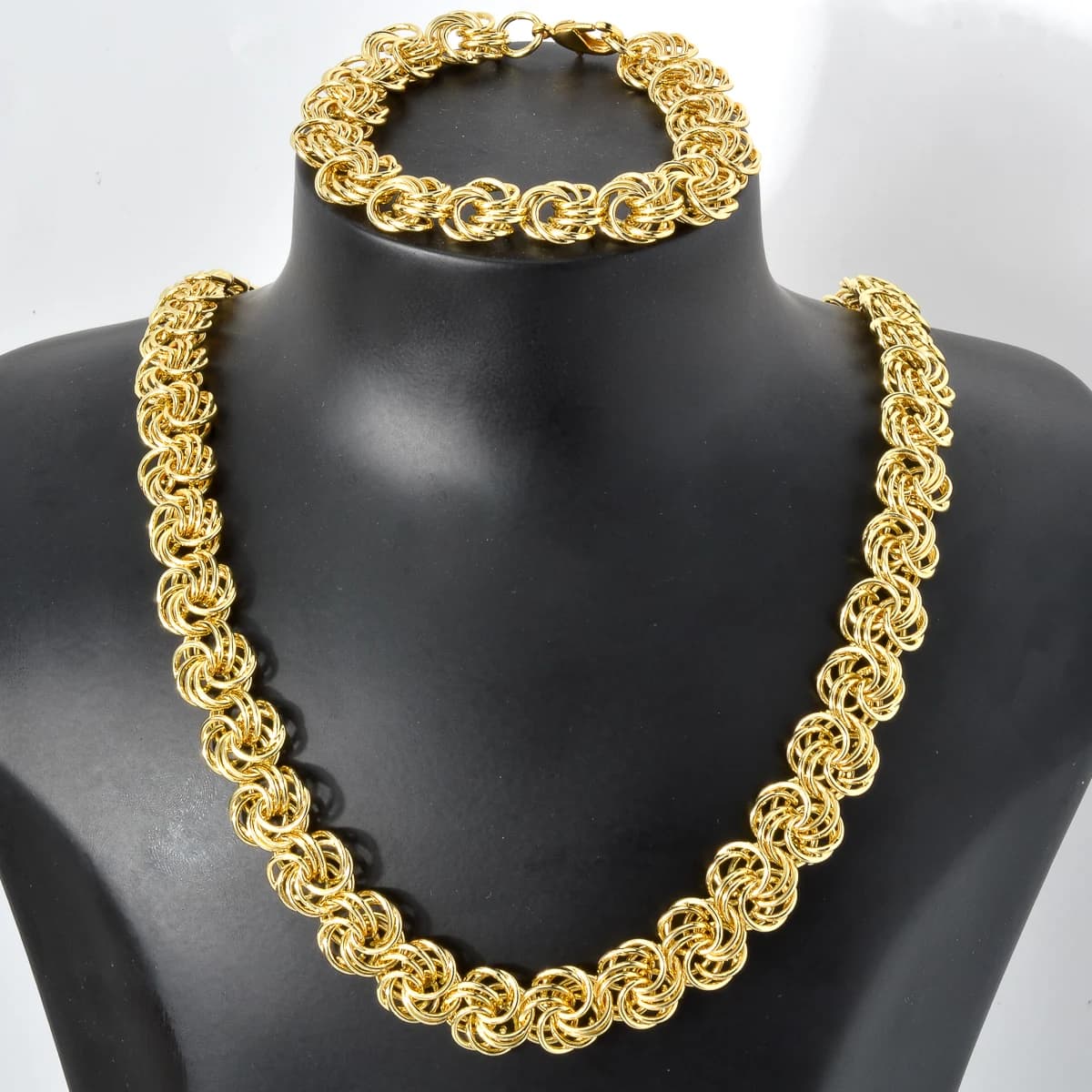 1 ensemble collier et Bracelet, chaîne à maillons multicouches, ras du cou épais de couleur or, coll