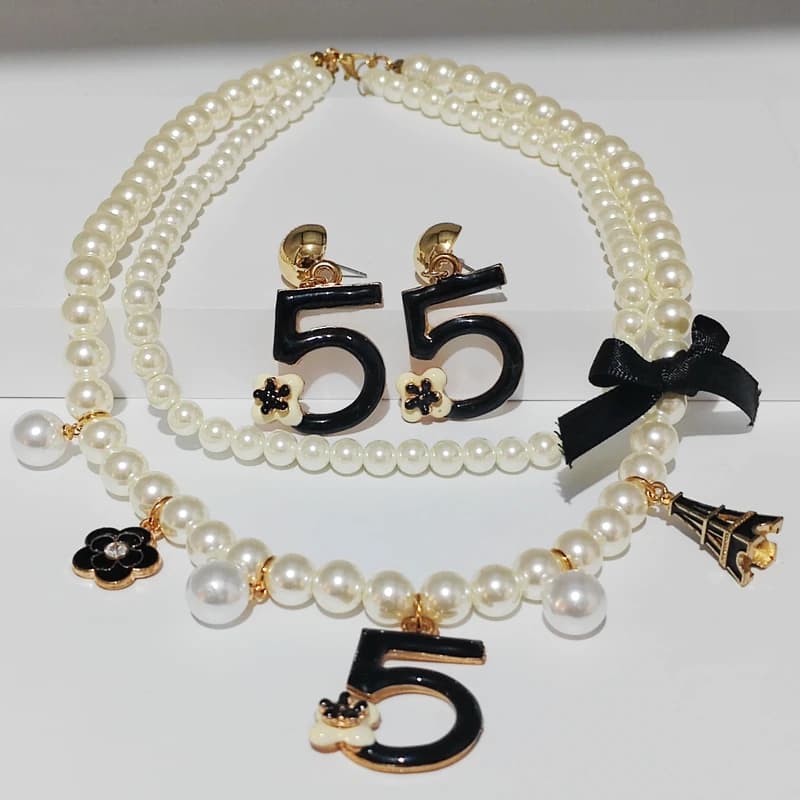 Ensemble de bijoux tendance pour femme, tour de cou, collier de perles, boucle d'oreille, accessoire