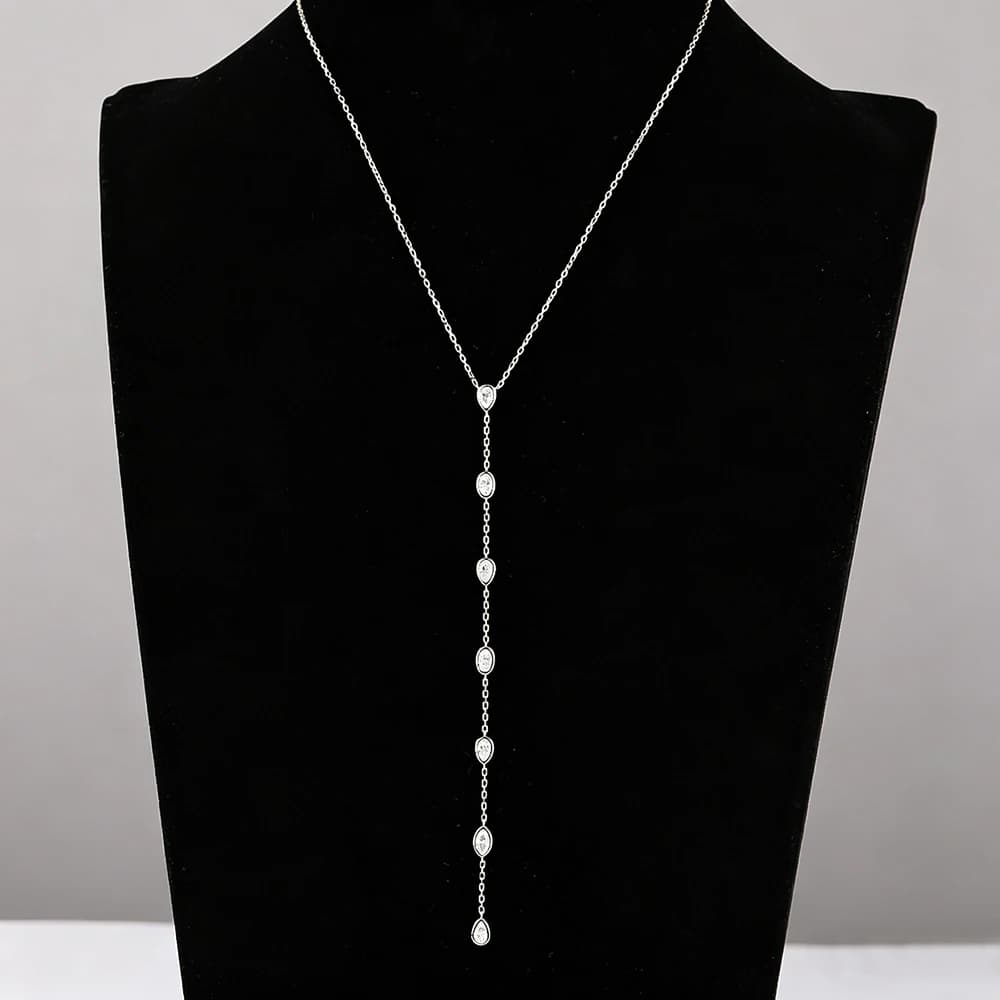 Collier Y-Style en Moissanite Entièrement Sertie pour Femme, Certifié Diamant de Laboratoire, Coupe 