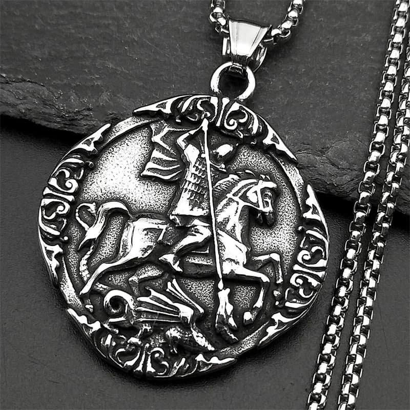 Saint George PROTECT US Christian pendentif en acier inoxydable collier pour femmes hommes couleur o