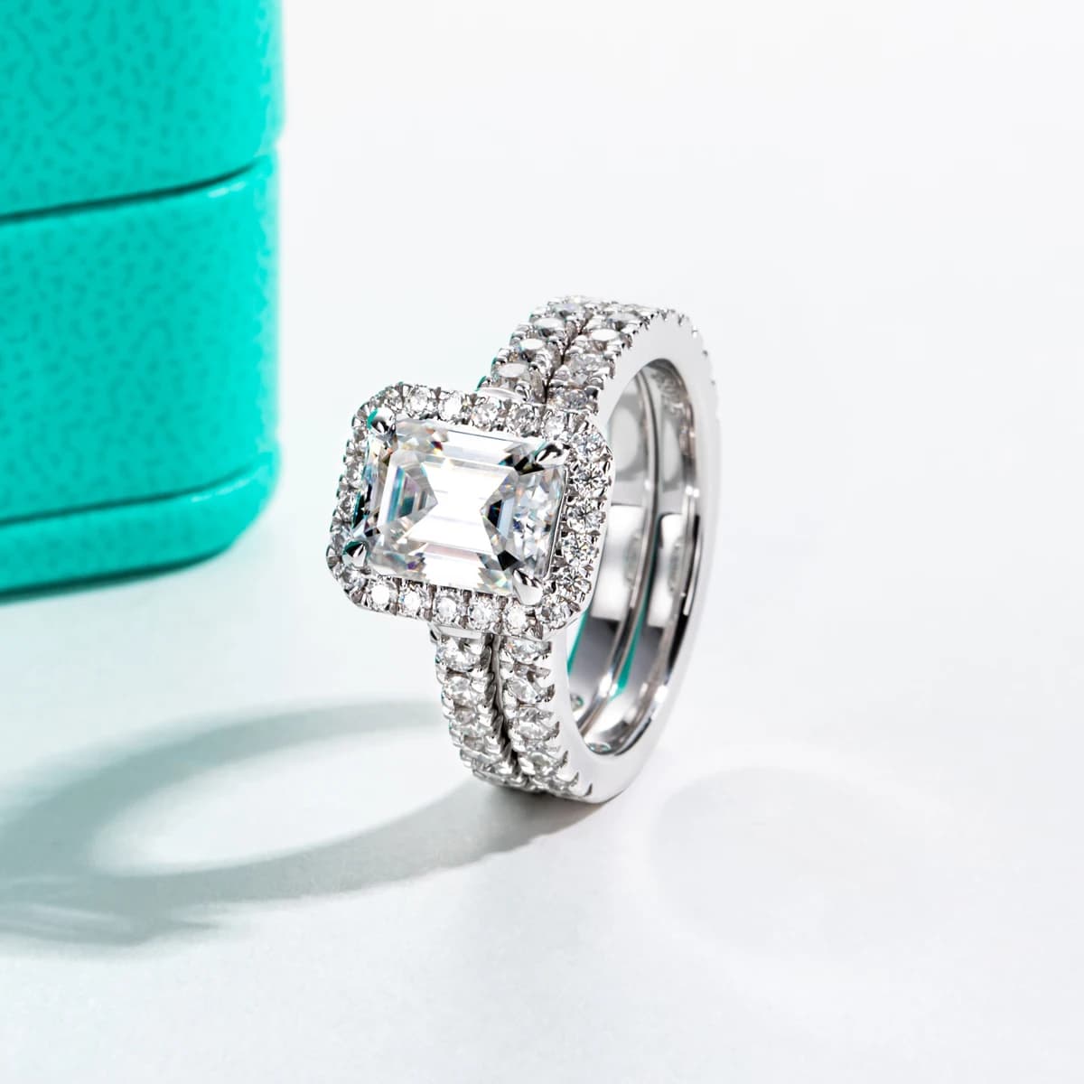 AnuJewel 3ct émeraude coupe D couleur Moissanite Halo bague de mariée ensemble Vintage alliance bagu