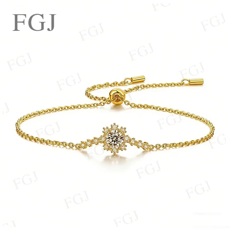 Bracelet Hip-Hop en Moissanite, Argent Sterling 925, Certifié GRA, Rond, Couleur D, VVS1, Bijoux Fin