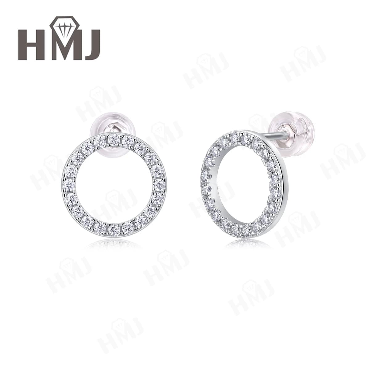 Boucles d'oreilles en moissanite couleur D, rondes, en argent sterling 925, bijoux classiques à la m