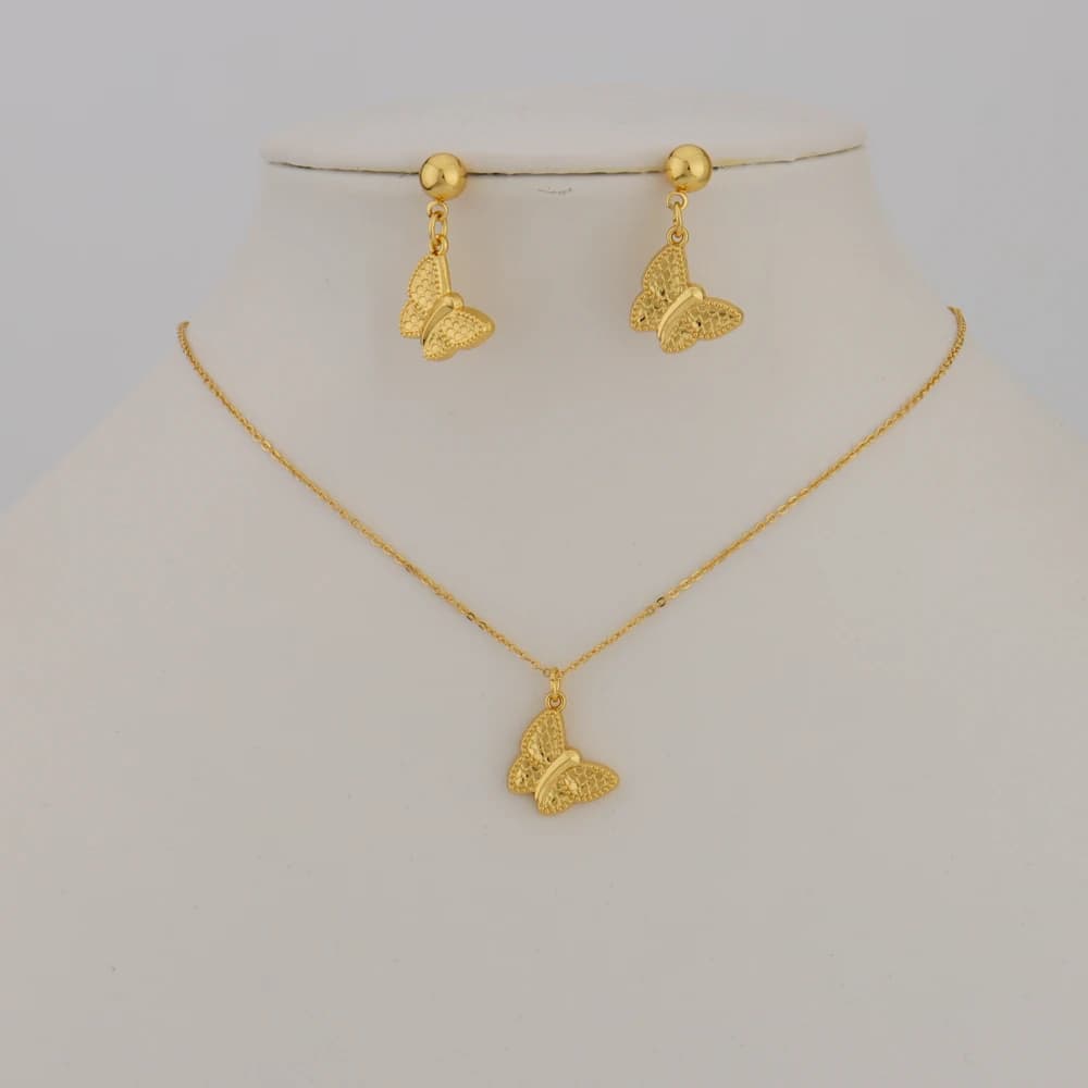 Colliers avec pendentif papillon couleur or pour femmes, ensembles de boucles d'oreilles et de luxe 