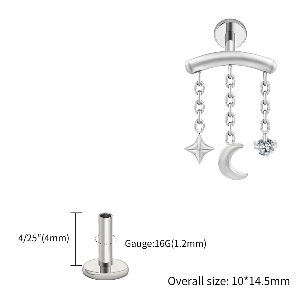 Right Grand Boucle d'oreille chaîne hélix cachée en titane ASTM F136, calibre 16G, délicate étoile e
