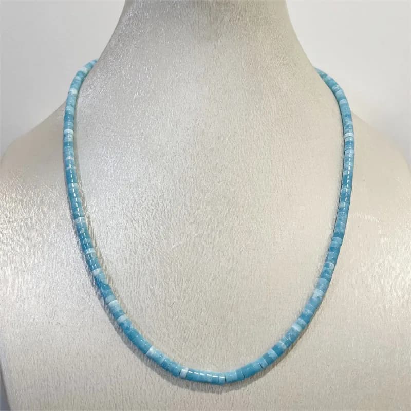 Heishi-Collier Larimar Compose Veine Bleu Mer, Réglable, Multicouche, JOChoker Perlé pour Cadeau de 