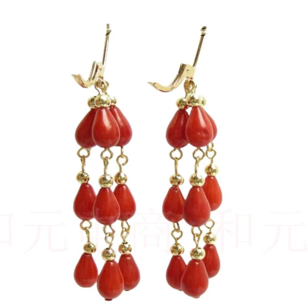 Boucles d'oreilles en corail rouge naturel 100% véritable AAA, cerceau en or 14K, beaux bijoux d'aqu