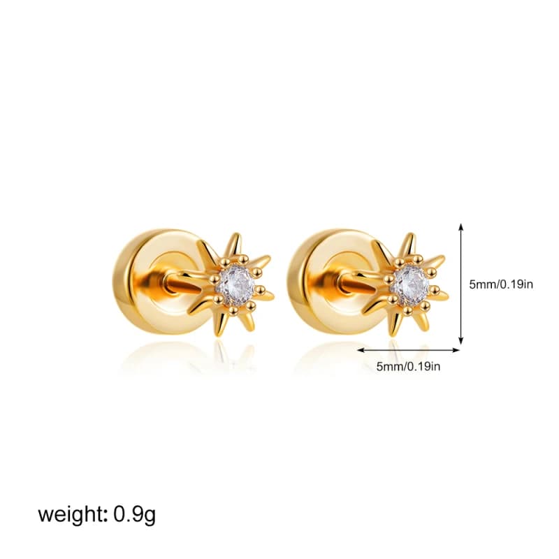 Boucles d'oreilles plaquées or 14K à dos plat, clous d'oreille hélix pour femme, zircon cubique bril