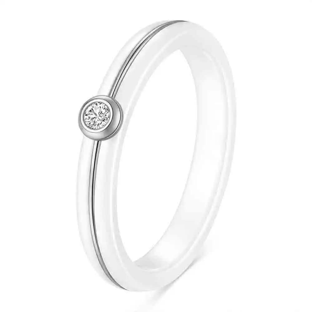 Bague en céramique de 4MM pour femmes, en acier inoxydable incrusté de couleur or 18 carats, accesso