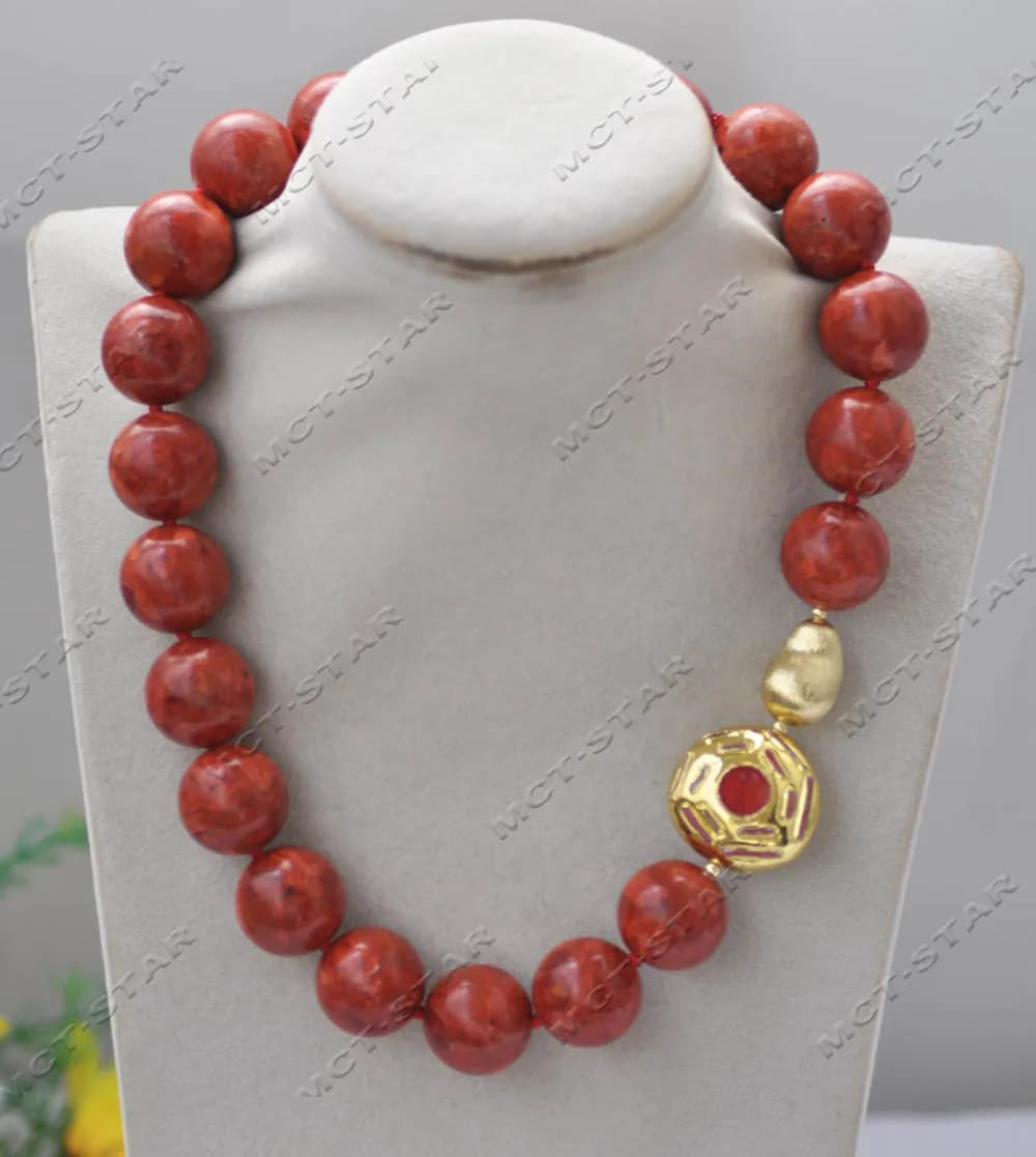 Z13570 énorme collier de perles de corail d'herbe rouge ronde de 18 "20mm, bijoux personnalisés