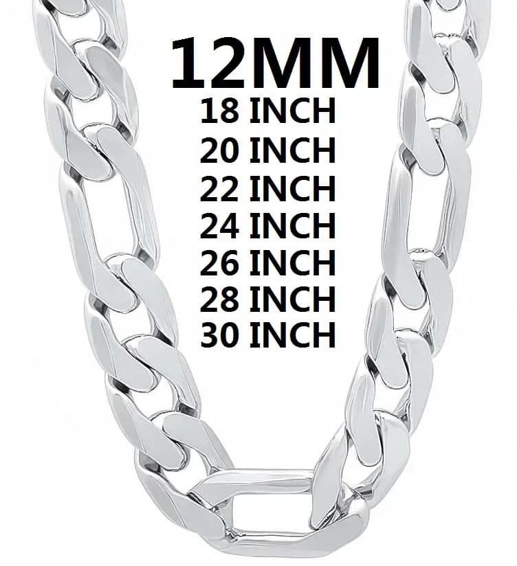 Grand Collier Classique en Argent Sterling 925 pour Homme et Femme, Chaîne de 12mm, 18-30 Pouces, Ha