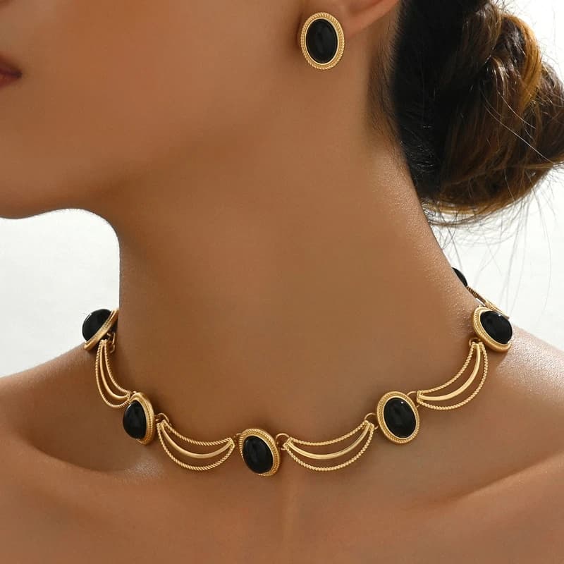 Ensemble de boucles d'oreilles et colliers en alliage de Zinc pour femmes, Vintage, pierres précieus