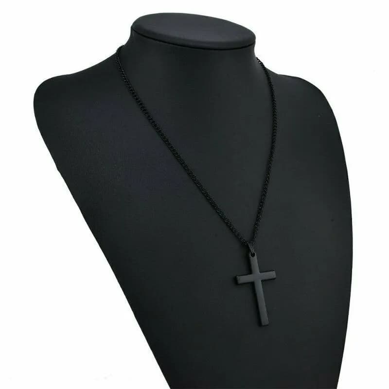 Collier pendentif croix classique en acier inoxydable pour femmes et hommes, chaîne à maillons, coll